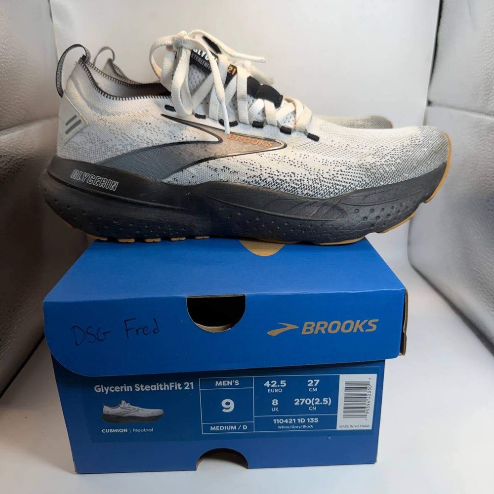 Brooks Glycerin StealthFit 21 Men's Running Shoes Size 9 White Grey 1104211D135